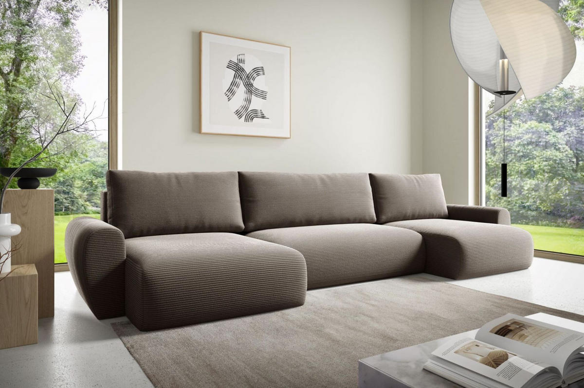 WOHNLANDSCHAFT Galan Mit Schlaffunktion - Hellbraun, Holzwerkstoff/Textil (397/70/153cm) - Fun Möbel
