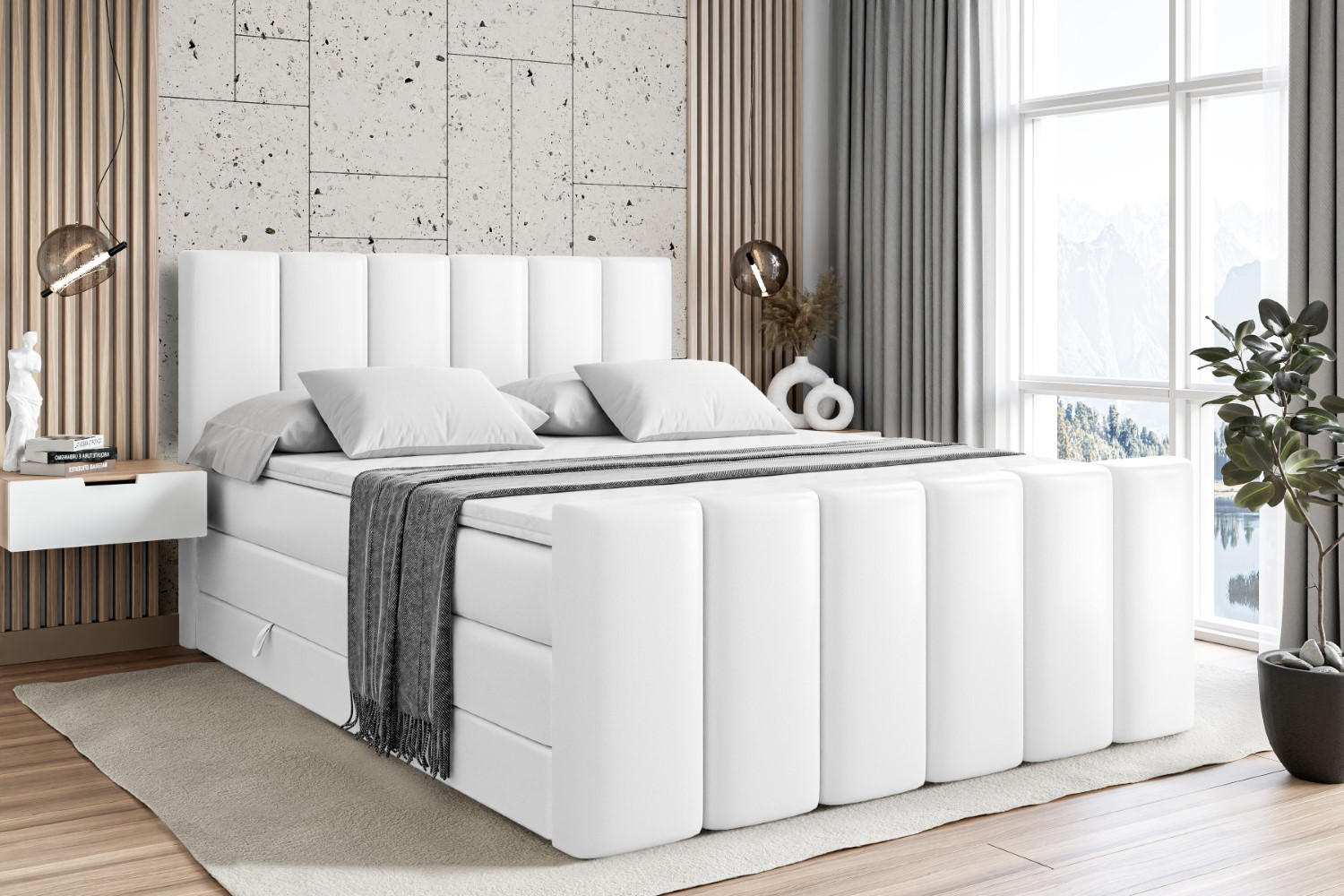 BOXSPRINGBETT BOXI1-Z KING - 200x200 - H3/H4 - Weiß Hochglanz - Weiß Hochglanz, Holzwerkstoff (200/200cm) - ALTDECOR