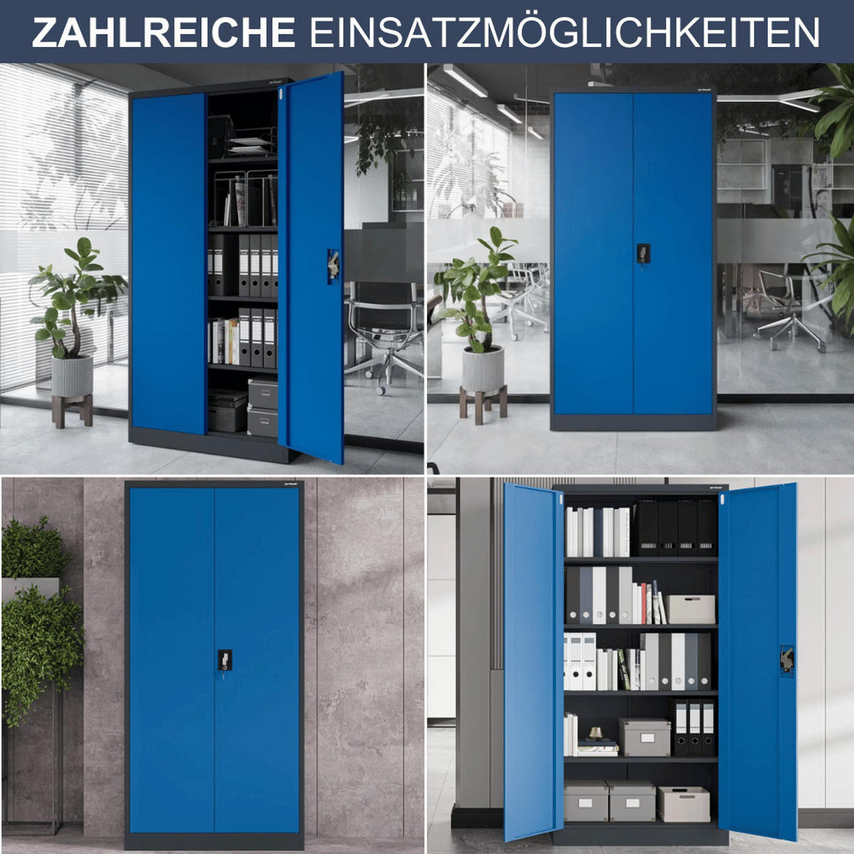 AKTENSCHRANK abschließbar KADO mit Flügeltüren 195x90x40cm Anthrazit-Blau - Anthrazit, Metall (90/195/40cm) - DELUKE