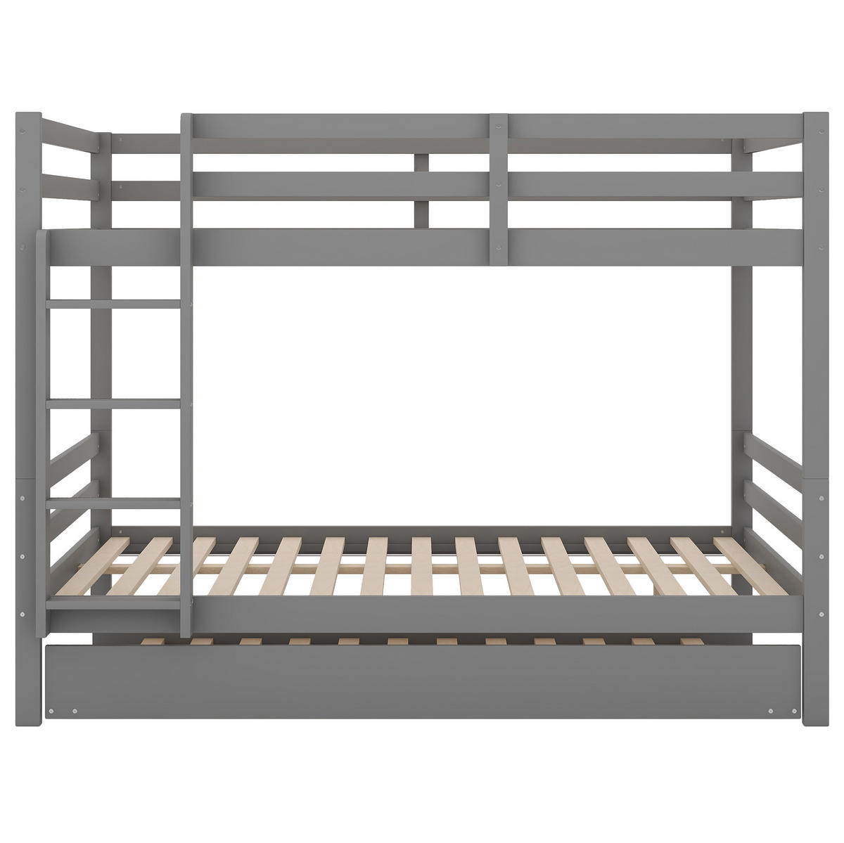 ETAGENBETT 140/200 cm mit Ausziehbett, hoher Absturzsicherung und Treppe aus Kiefern , Grau - Grau, Holzwerkstoff (140/200cm) - Redom