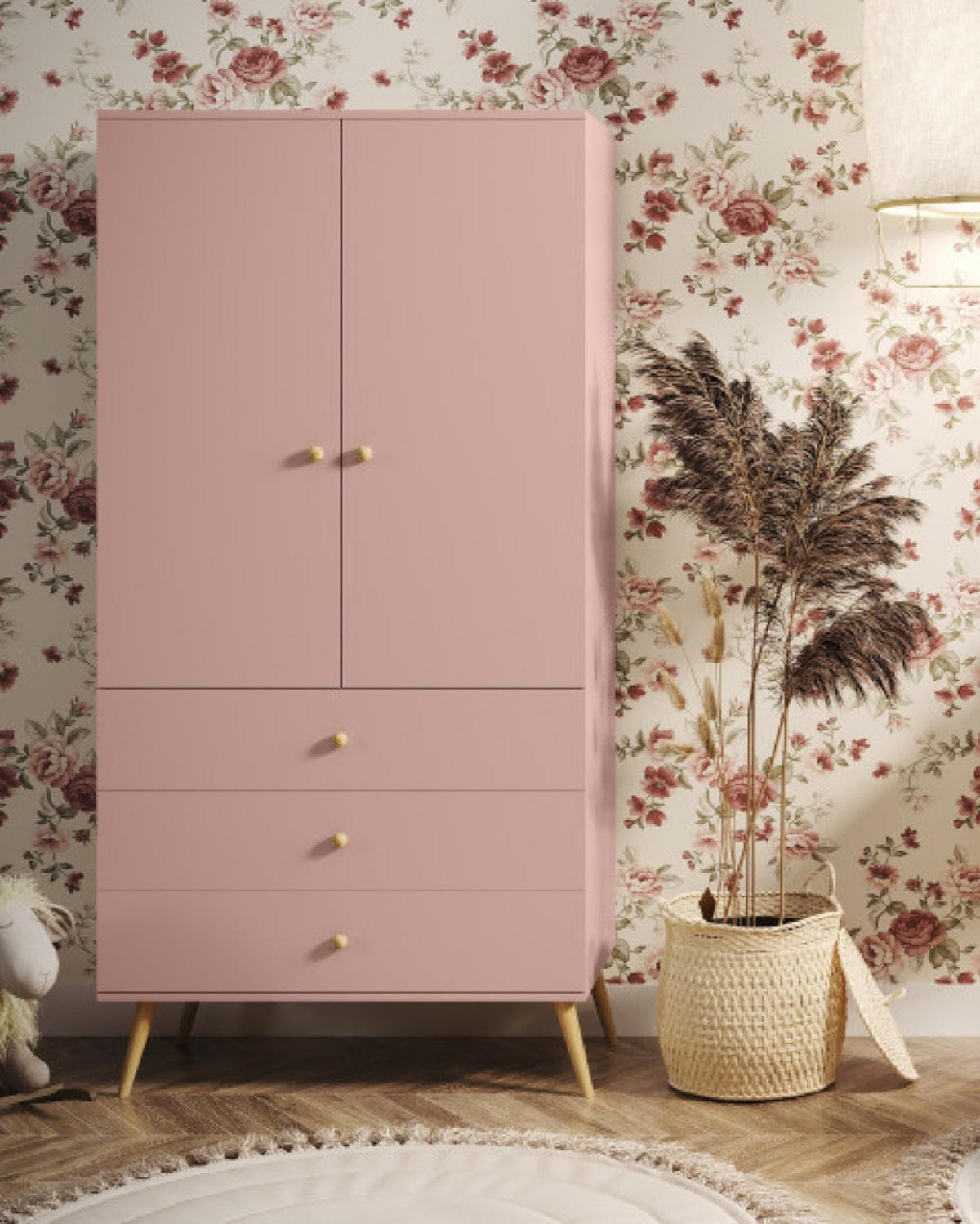 SCHRANK Rosa Boho Stil Mit Schubladen Und Kleiderstange - Rosa, Holzwerkstoff (100/202/52cm) - Sepro Meble