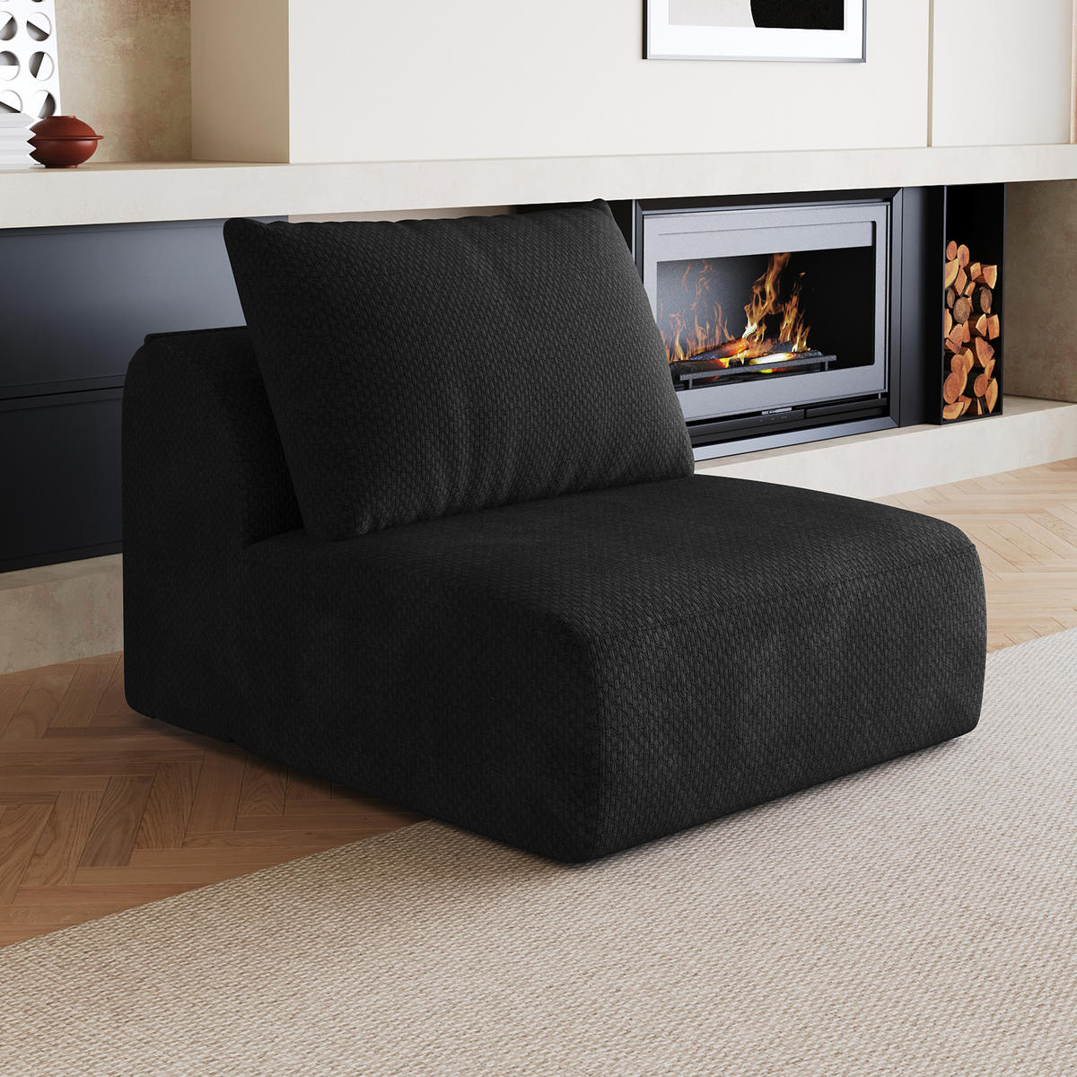 SOFAELEMENT DE-34711 1‑Sitzer‑Modul Schwarz - Schwarz, Textil (90/85/70cm) - ComfortXL