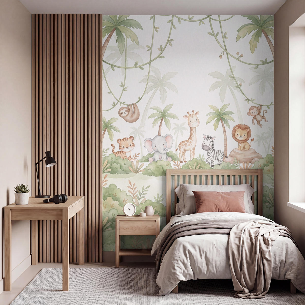 KINDERTAPETE - Tiere - Dschungel - Pastell - 220x300 cm - Weiß, Papier (220/300cm) - OnlyWow