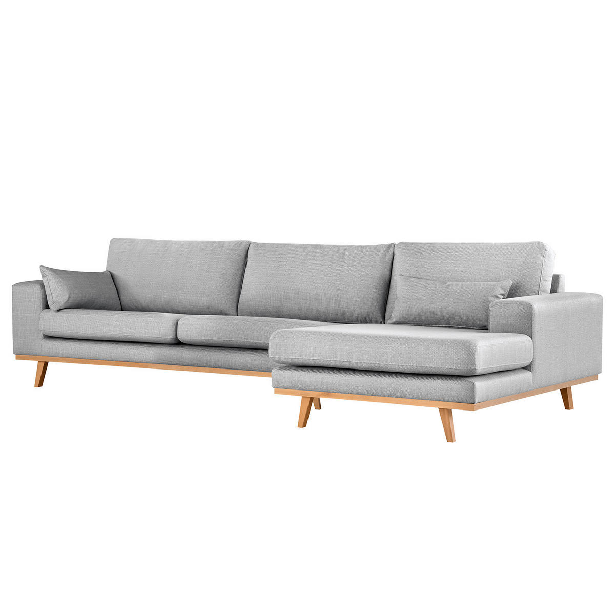 ECKSOFA mit Longchair - Buchefarben/Hellgrau, Buchenholz/Textil (281/153cm) - home24