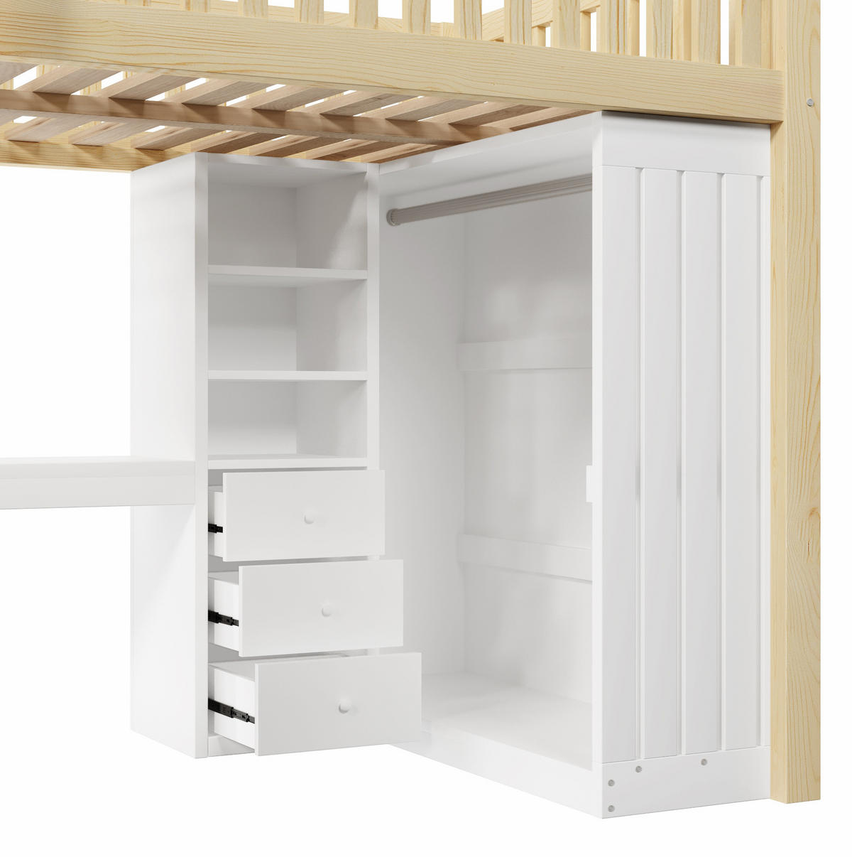 HOCHBETT 140/200 cm Natur aus Kiefernholz und MDF mit Schreibtisch - Naturfarben, Holz (140/200cm) - OKMYHOME
