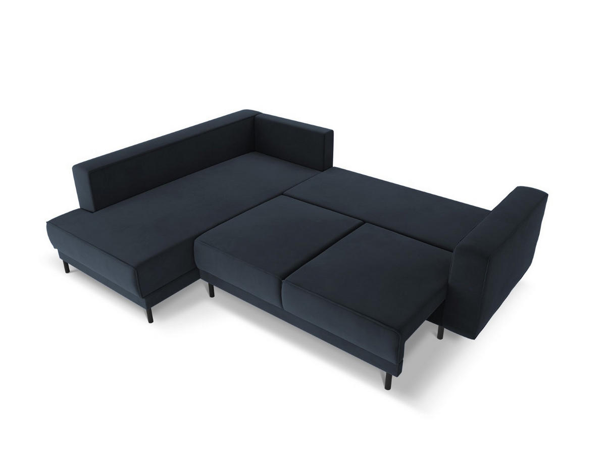 AUSKLAPPBARES-ECKSOFA links Caro aus Samt dunkelblau 5 Sitzplätze - Dunkelblau, Textil (187/247cm) - Micadoni