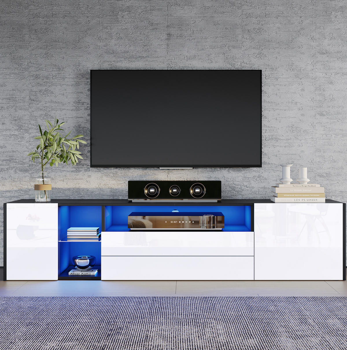 TV-ELEMENT mit LED 180 x 40 x 45 cm Weiß/Schwarz - Weiß, Holzwerkstoff (40/45/180cm) - Beauniv