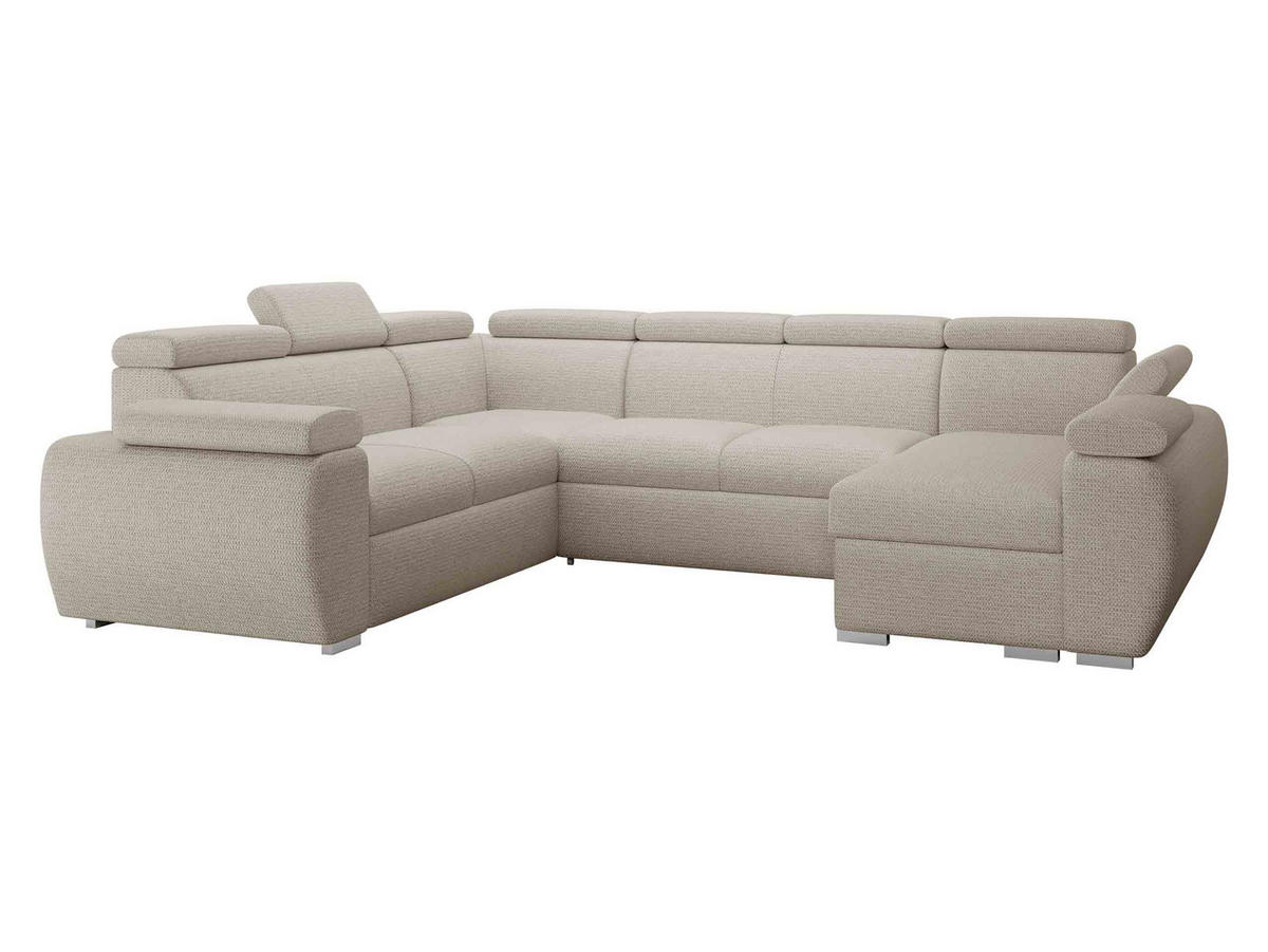 WOHNLANDSCHAFT Boston U, Seite: Rechts - 2R+R+2P+LC - Chromfarben/Creme, Holz/Textil (325/98/260cm) - MIRJAN24