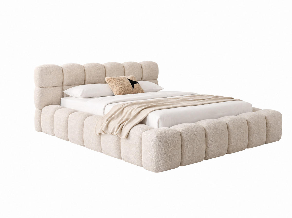 POLSTERBETT Mira Hellbeige 180/200 cm Boucle mit Bettkasten - Beige, Textil/Metall (180/200cm) - wonello