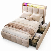 POLSTERBETT 90/200 mit LED, USB-Anschlüssen und Schubladen in Beige - Beige, Holzwerkstoff/Textil (90/200cm) - EVRYAE