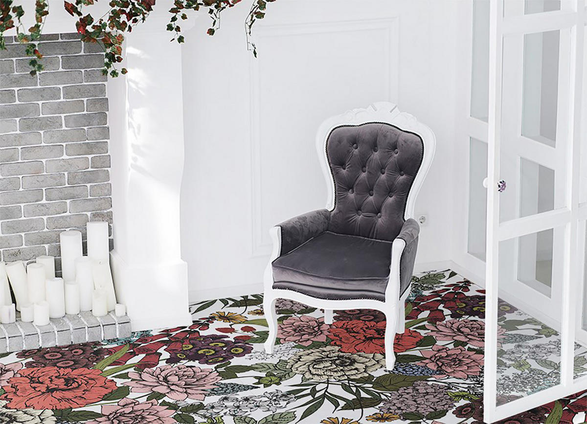 VINYL TEPPICH 150x225 cm Verschiedene Blumen - Weinrot, Kunststoff (150/225cm) - TULUP