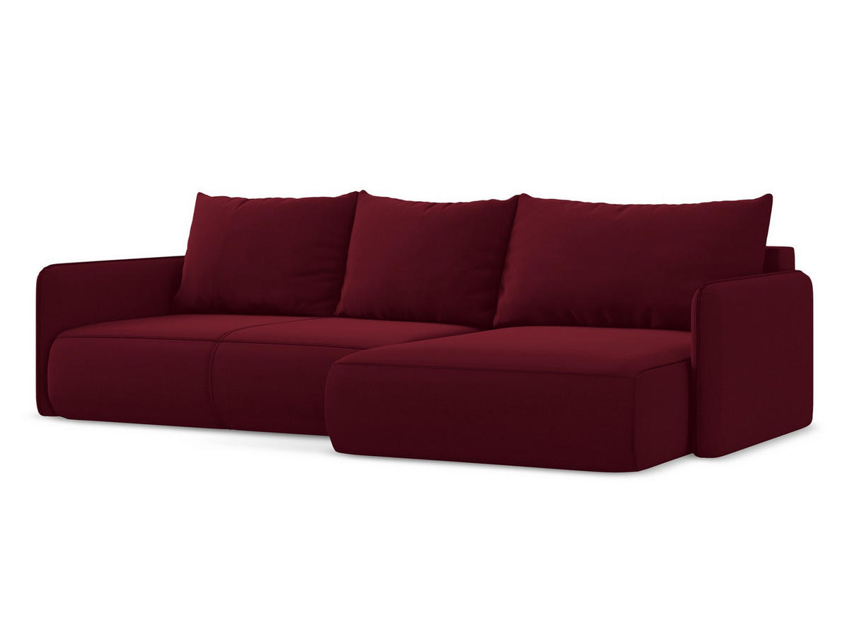 ECKSOFA mit Schlaffunktion Samt Stoff Rot - Bordeaux/Rot, Kunststoff/Textil (240/148cm) - Makamii