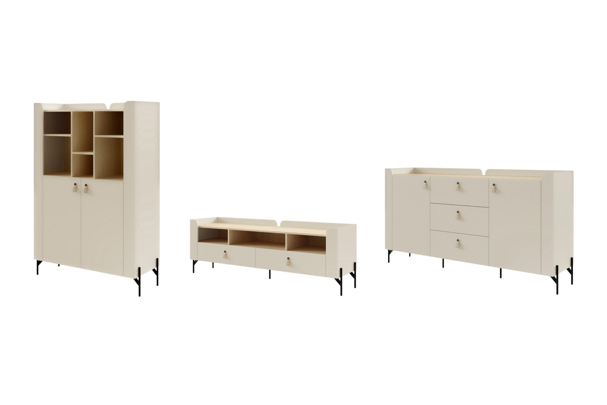 WOHNWAND SOVI A 3-teilig in Macadamia / Eiche Mavelie - Eichefarben/Beige, Holzwerkstoff (440/151/42cm) - Deine Möbel 24