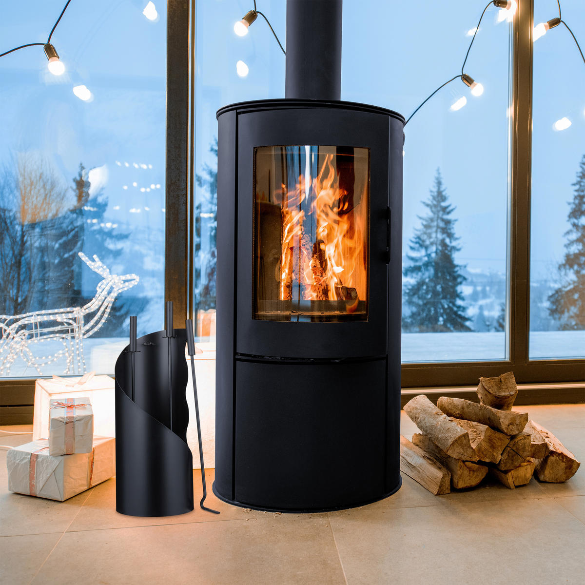 KAMINBESTECK - Schwarz, Metall (20/56.5/20cm) - Relaxdays