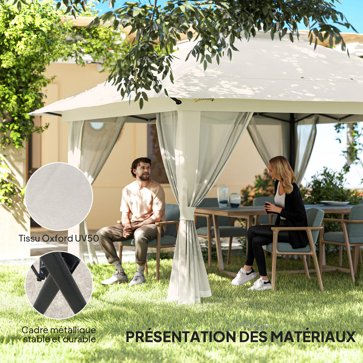 PAVILLON DE-13957 Pop-up 4/4 m, Doppeldach, UV50+, 4 Moskitonetze Weiß - Weiß, Textil (392/283/392cm) - ComfortXL