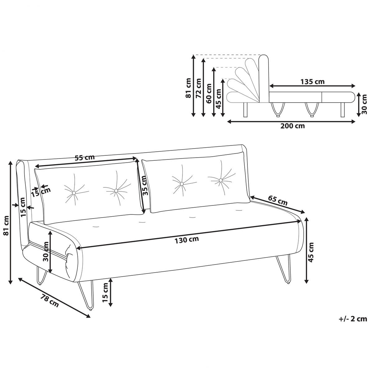 2-SITZER-SCHLAFSOFA Samtstoff Grau Vestfold - Hellgrau, Textil (130/81/78cm) - Beliani