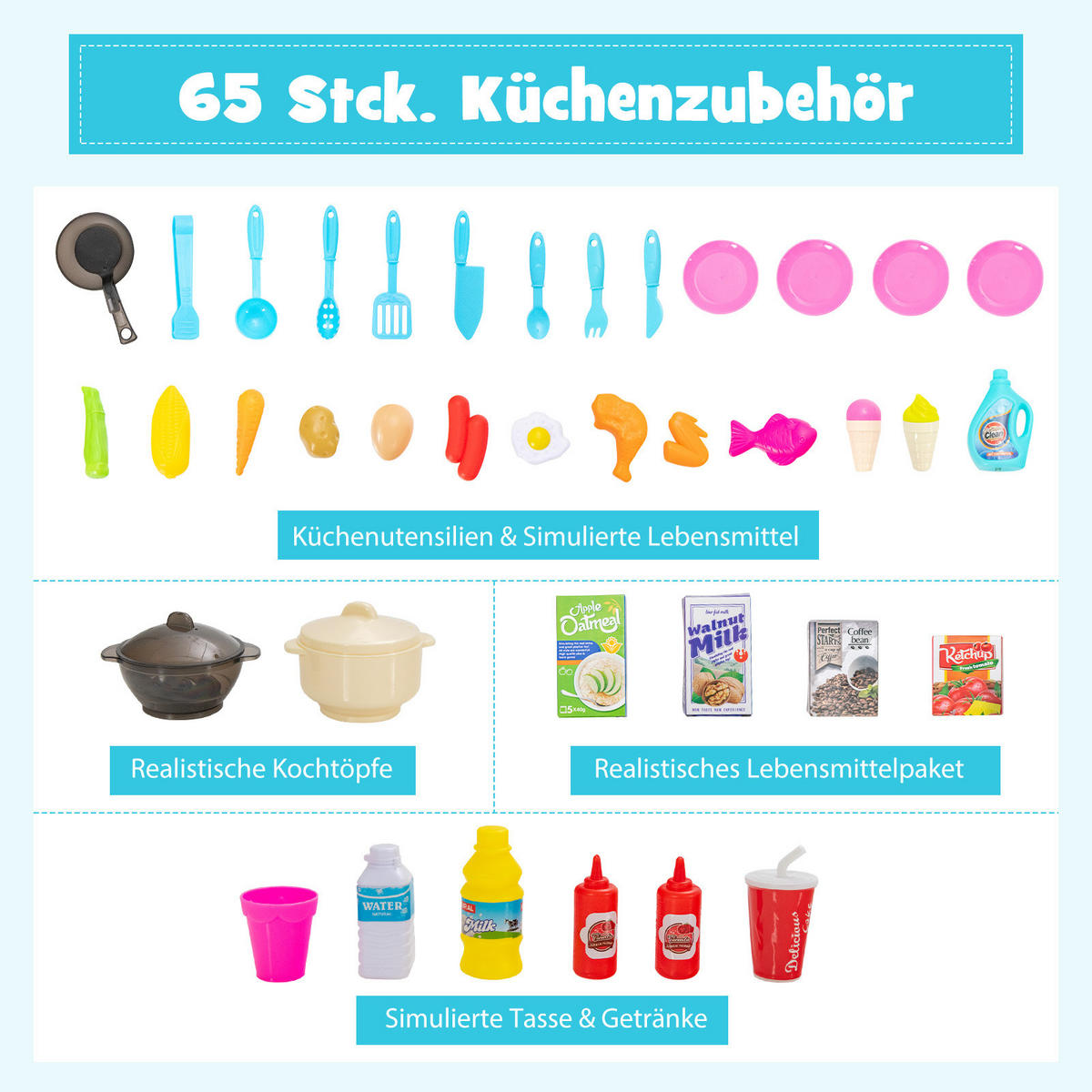 SPIELKÜCHENSET Blau - Blau, Kunststoff (24/78.5/42.5cm) - COSTWAY