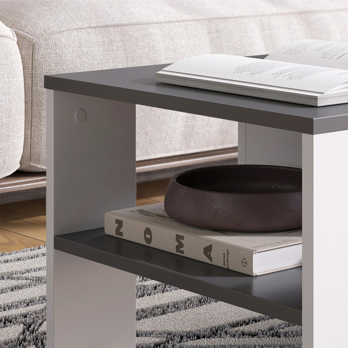COUCHTISCH Wilmut Anthrazit/Weiß 89.8 x 46.4 cm mit Schublade - Anthrazit/Weiß, Holzwerkstoff (46.4/89.8/35.8cm) - Vicco