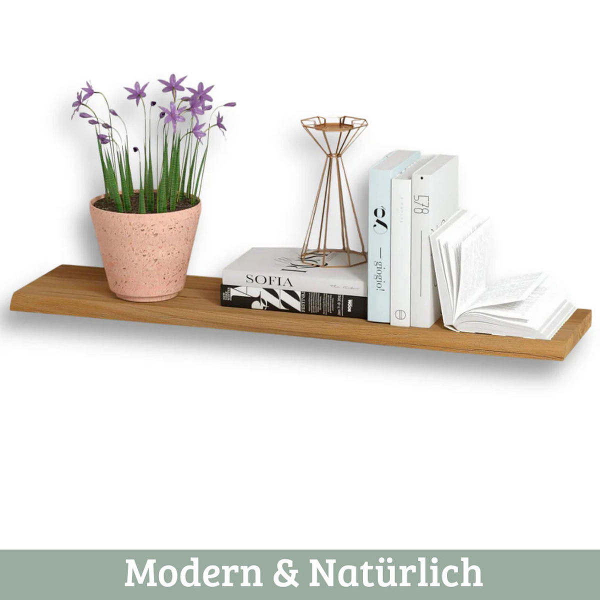 WANDREGAL 2er-Set Holz HYDI Eichenholz Massiv Mit Baumkante - Braun, Holz (70/4/22.2cm) - DELUKE