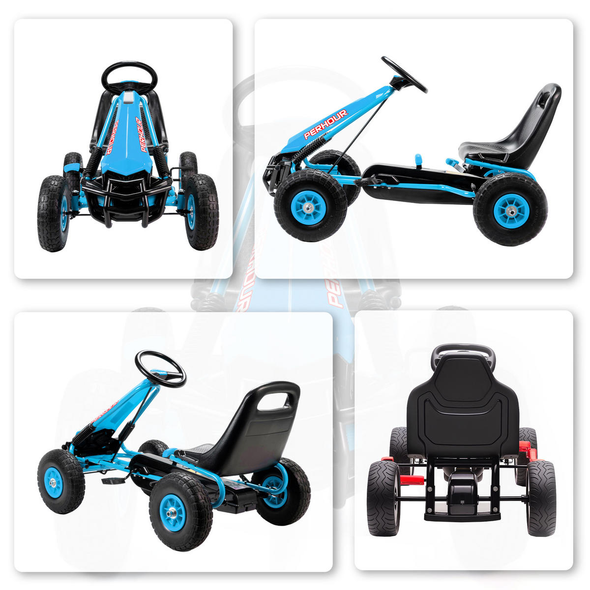 PEDAL-GOKART DE-06241 mit höhenverstellbarem Sitz, Bremse und Kupplung Blau - Blau, Kunststoff/Metall (110/61/62cm) - ComfortXL