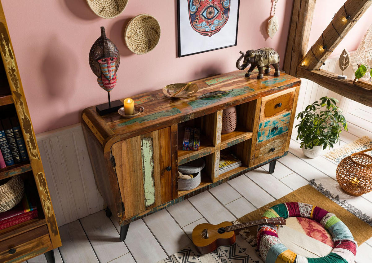 SIDEBOARD Altholz 150x40x86 mehrfarbig lackiert SIXTIES #101 - Multicolor, Holz (150/86/40cm) - Massivmoebel24