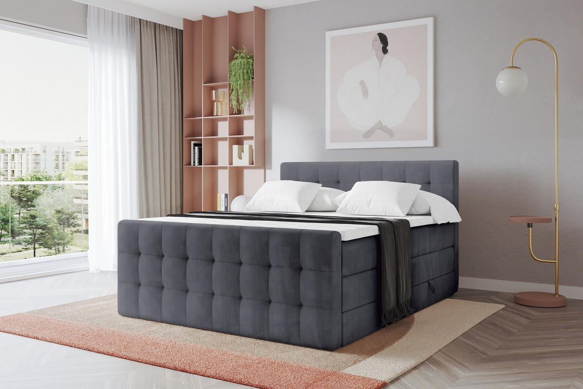 BOXSPRINGOVÁ POSTEL s matrací H3/H4 - IGAN-Z KING - 120x200 cm Tmavě šedá - tmavě šedá, kompozitní dřevo (123/200cm) - ALTDECOR