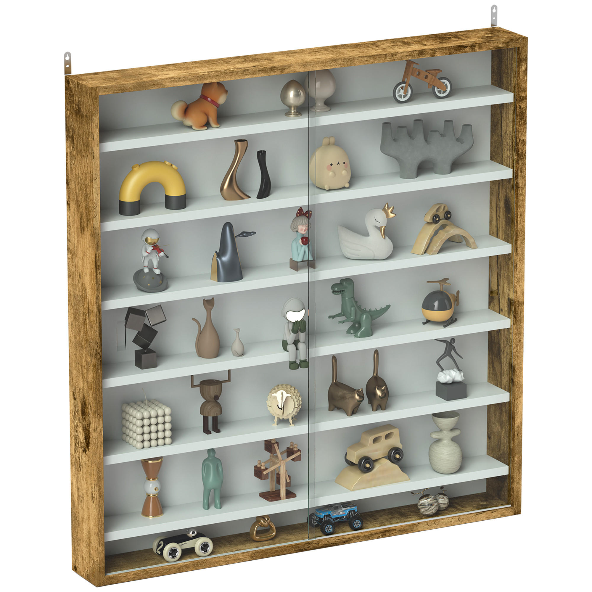VITRINE DE-15553 80/83 cm, 6 verstellbare Böden + 2 Schiebetüren - Braun, Holzwerkstoff (9.5/83/80cm) - ComfortXL