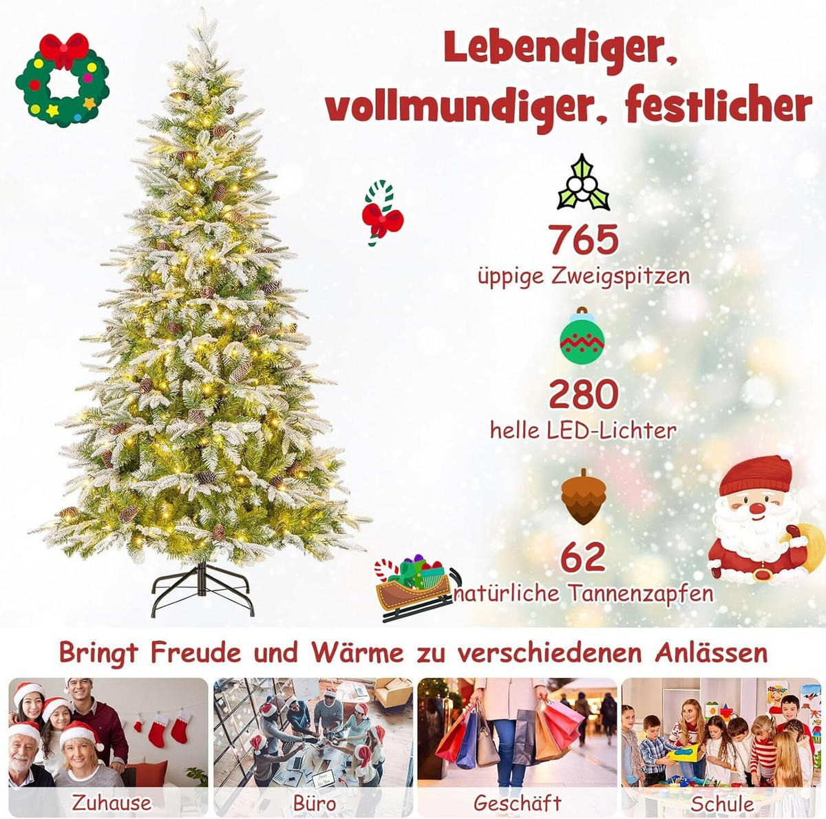 WEIHNACHTSBAUM 190cm Grün - Grün, Metall (190cm) - COSTWAY