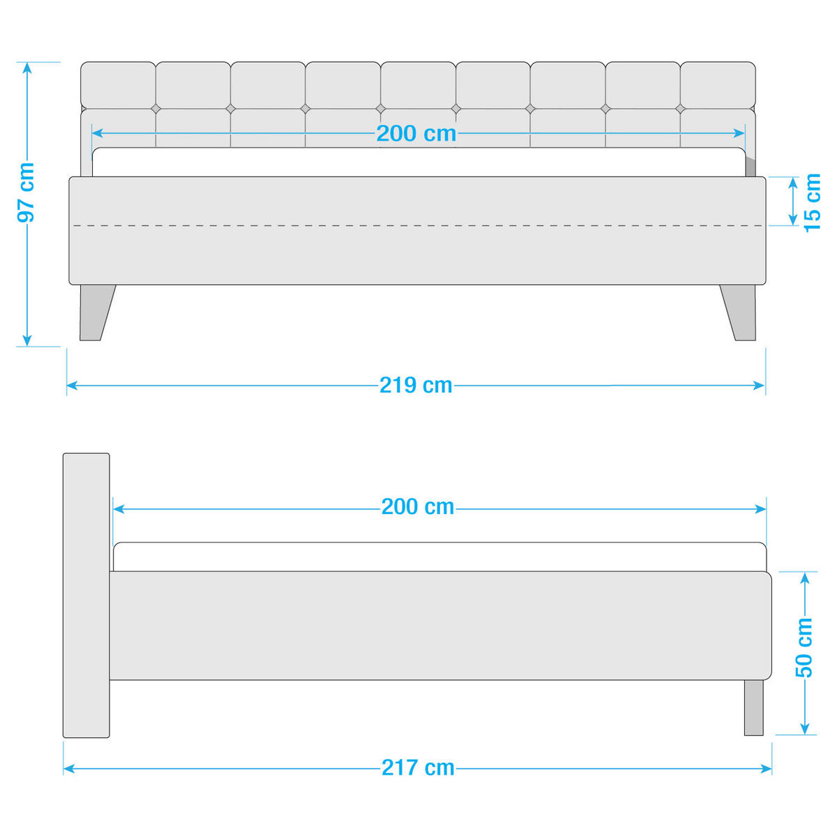 POLSTERBETT - Webstoff - Grau, Textil (200/200cm) - home24