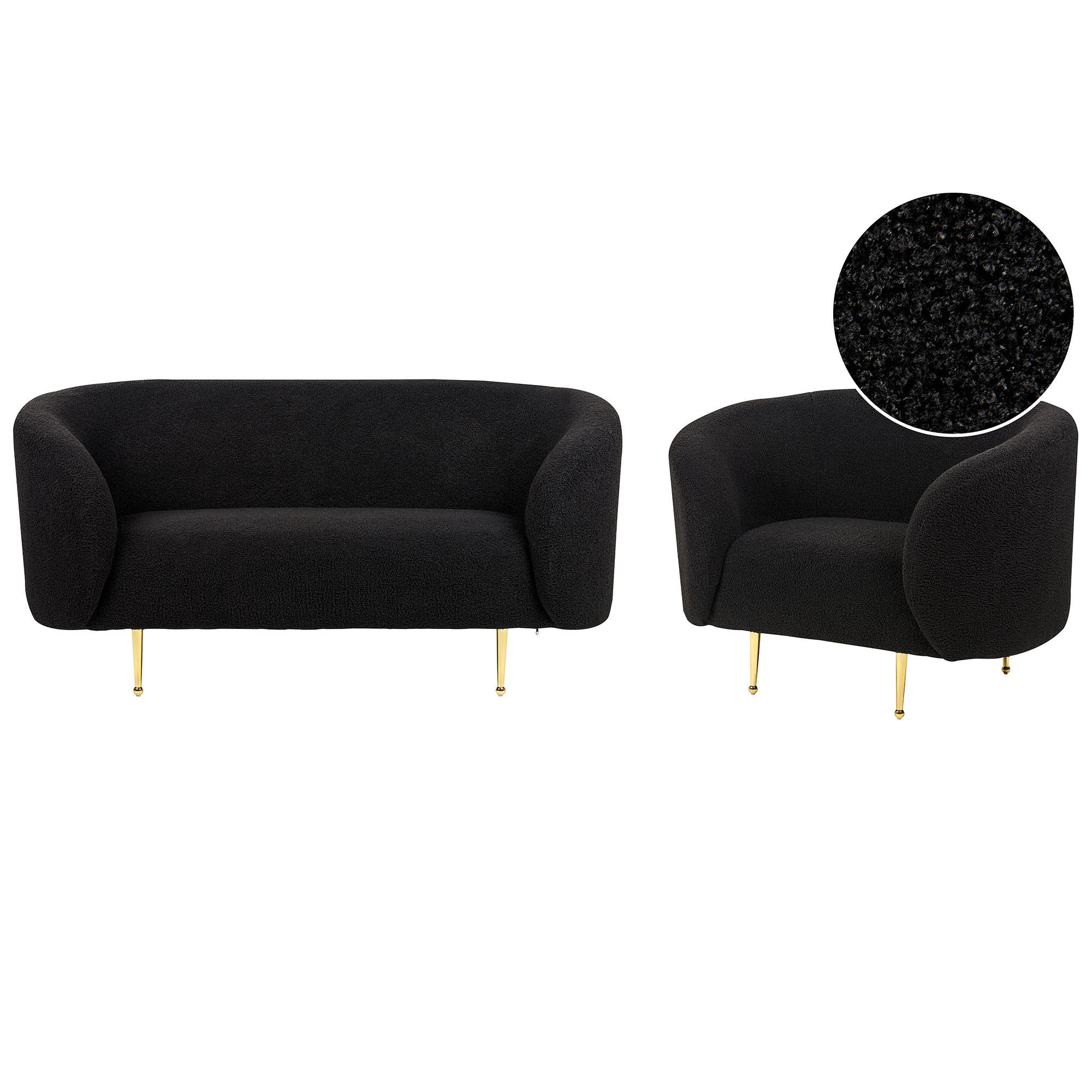 3-SITZER SOFA SET Bouclé Schwarz Loen - Schwarz, Textil (155/79/70cm) - Beliani