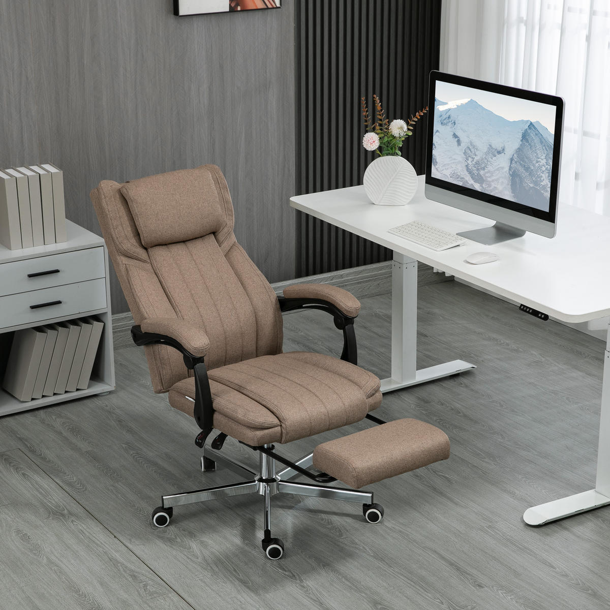 BÜROSTUHL mit verstellbarer 65L x 61B x 108-118H cm Braun - Braun, Kunststoff (61/113/65cm) - Vinsetto