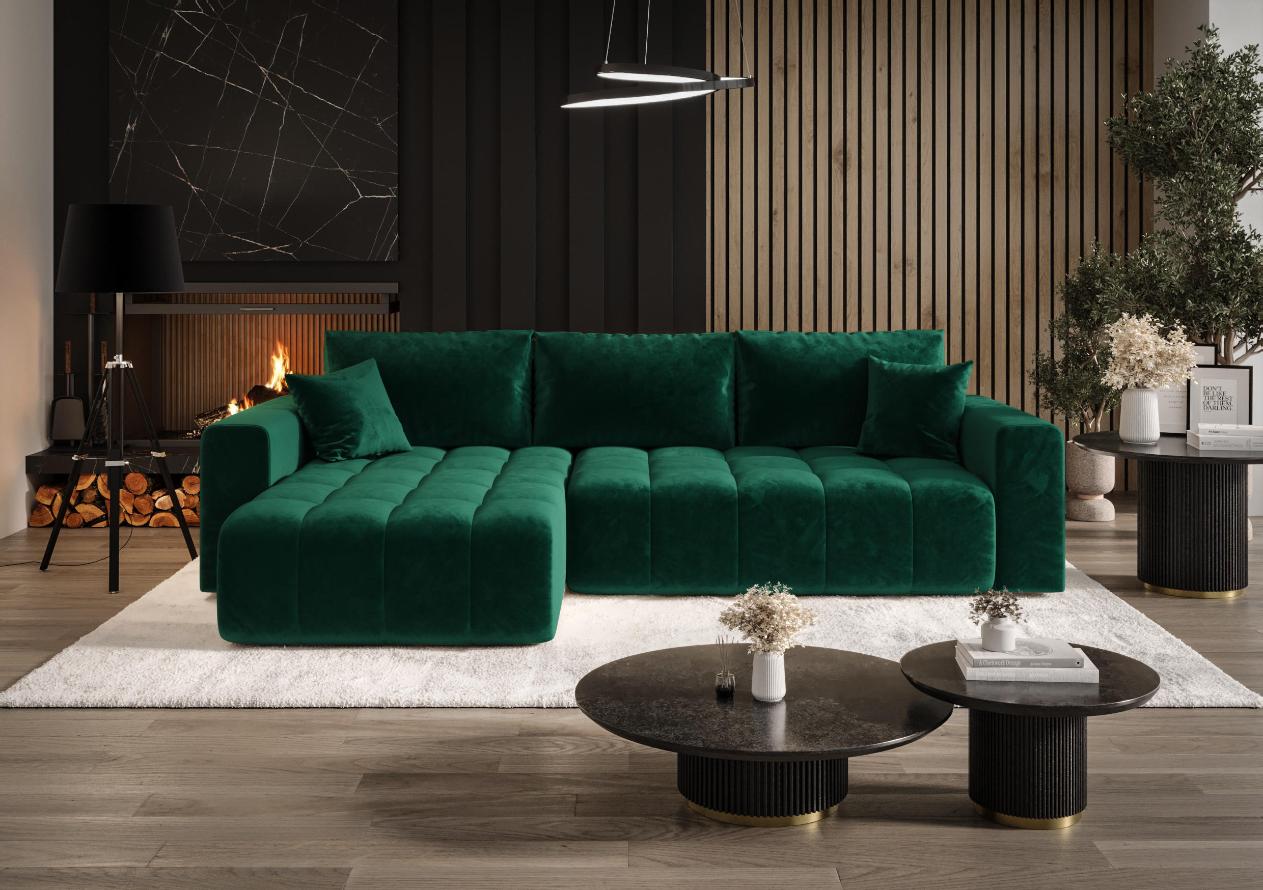 ECKSOFA mit Schlaffunktion MILO L Monolith 37 Links - Grün, Textil (280/175cm) - Bedante