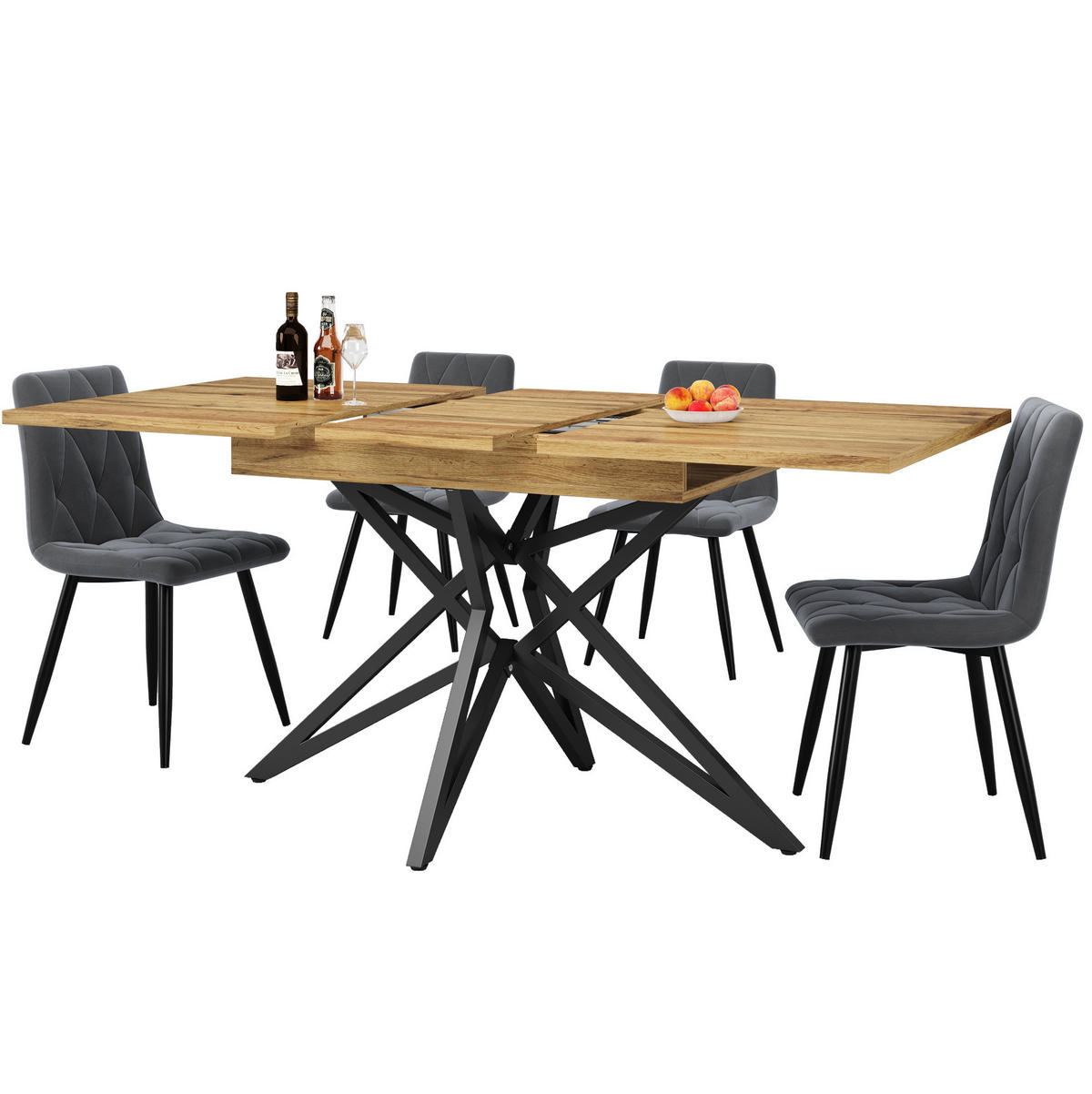 ESSTISCH 120-160x80x66 cm in Walnussfarben aus MDF mit Walnuss-Optik auf Metallgestell - Walnussfarben, Holzwerkstoff (80/120/66.1cm) - Modfu