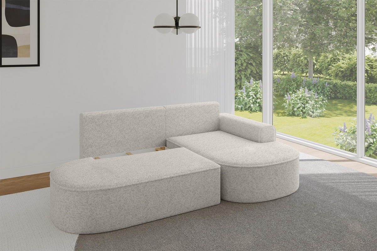 ECKSOFA mit Schlaffunktion und Bettkasten Ottomane Rechts MARI-L1-S - 283x167x85 cm Hellgrau Tissu - Hellgrau/Schwarz, Holzwerkstoff/Kunststoff (167/283cm) - ALTDECOR