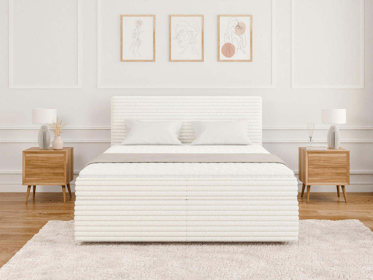 BOXBETT Roma 160/200 cm Hellbeige Plüschcord - Beige/Schwarz, Holz/Kunststoff (160/200cm) - S-Style Möbel