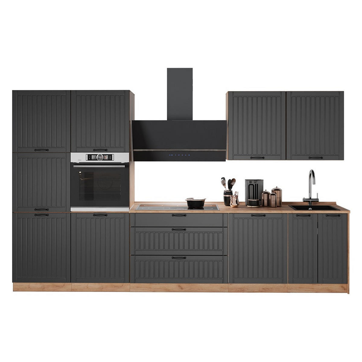 CHICINETĂ Fame-Line, Gri închis/Stejar auriu, 340 cm fara blat - stejar miere/gri închis, compozit lemnos (340/206.8/51.6cm) - Vicco