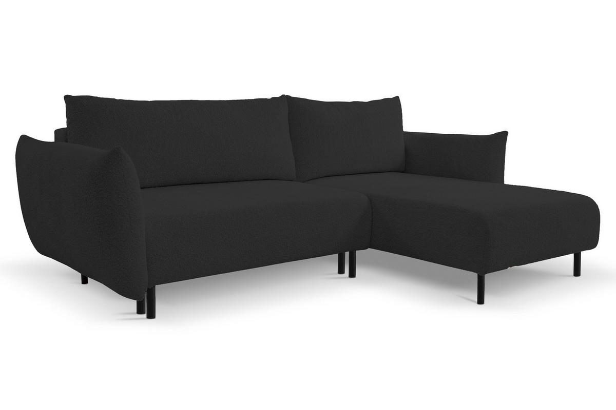 ECKSOFA ADEL mit Schlaffunktion und Bettkasten, L-förm, Metallbeine, verstellbar lose Rückenkissen, freistehend, RECHTS, 257x171x90 cm, Black - Schwarz, Holz/Textil (257/171cm) - DomoHome