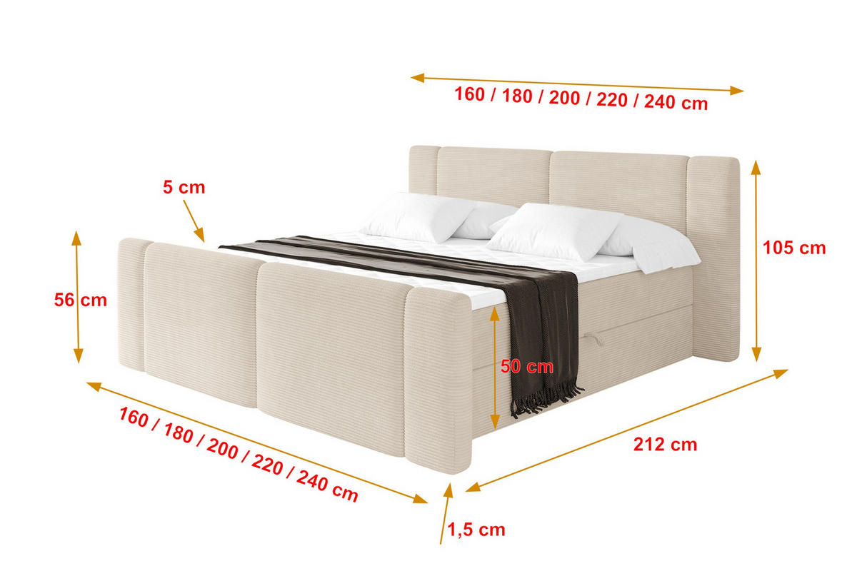 BOXBETT mit Matratze H3 - EVON Zanozek - 160x200 cm Beige - Ecru, Holzwerkstoff (160/200cm) - ALTDECOR