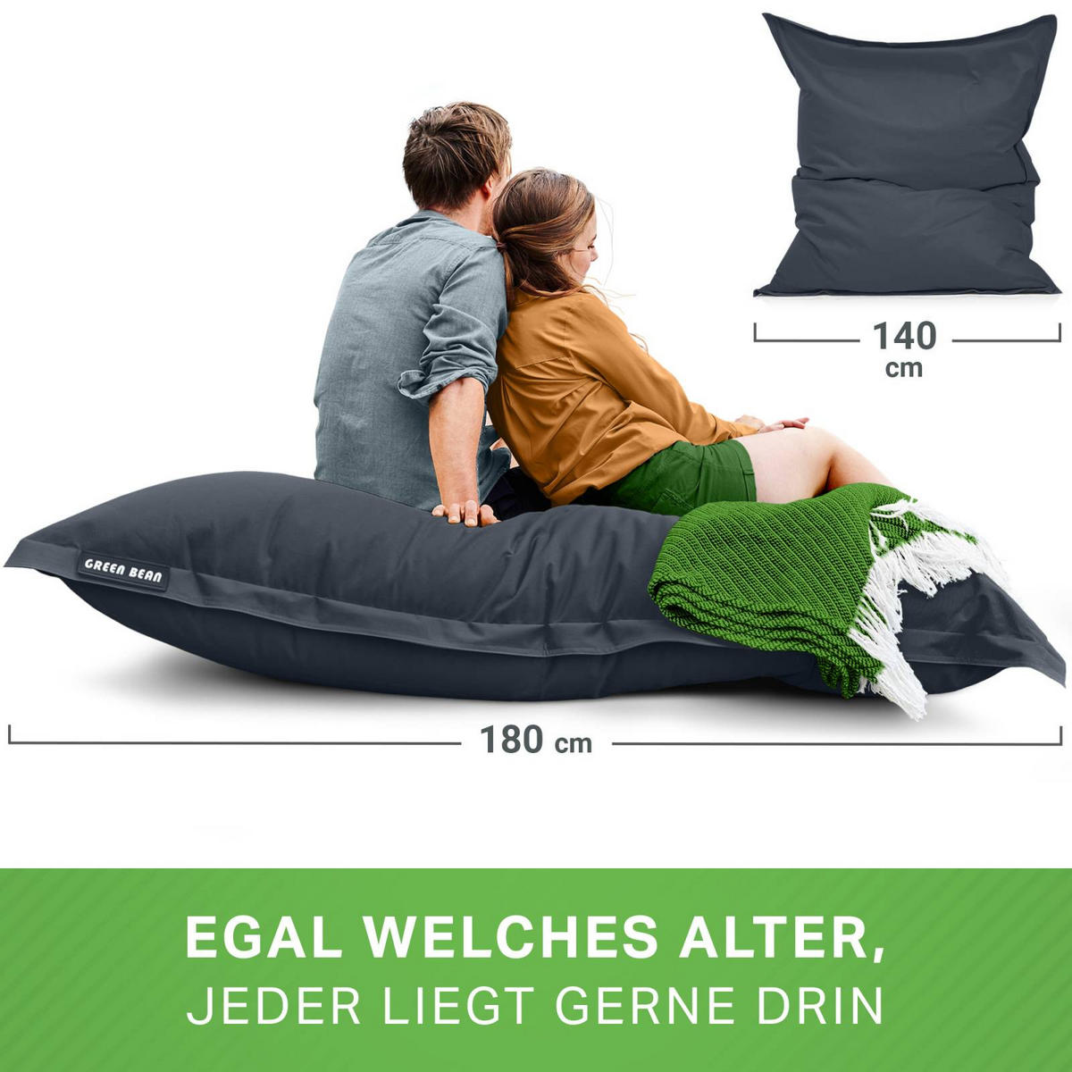 RIESEN-SITZSACK "Square" 140x180cm 380 L - Grau, Textil (140/25/180cm) - Green Bean
