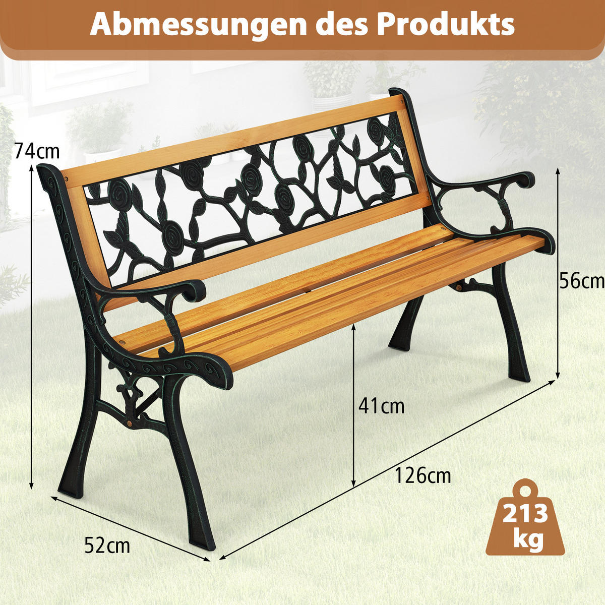 PARKBANK Natur - Naturfarben, Holz (52.5/73.5/127.5cm) - COSTWAY