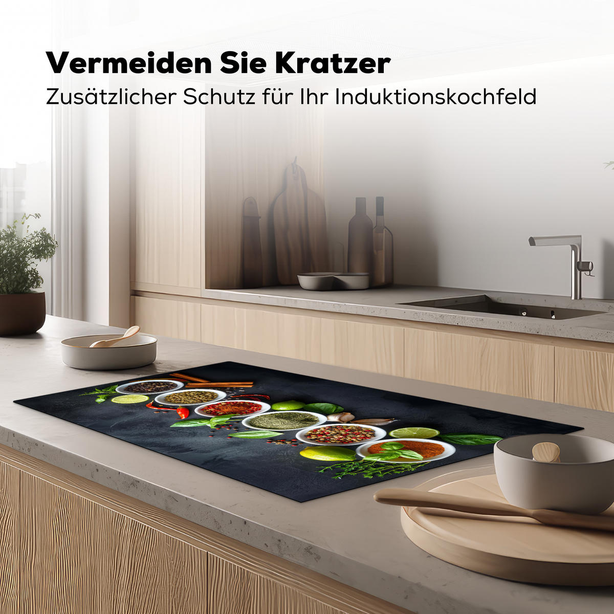 HERDABDECKPLATTE Kräuter - Gewürze - Konkrete Optik - Stilleben Ceranfeldabdeckung 90x52 cm - Multicolor, Kunststoff (90/52/0.2cm) - MuchoWow