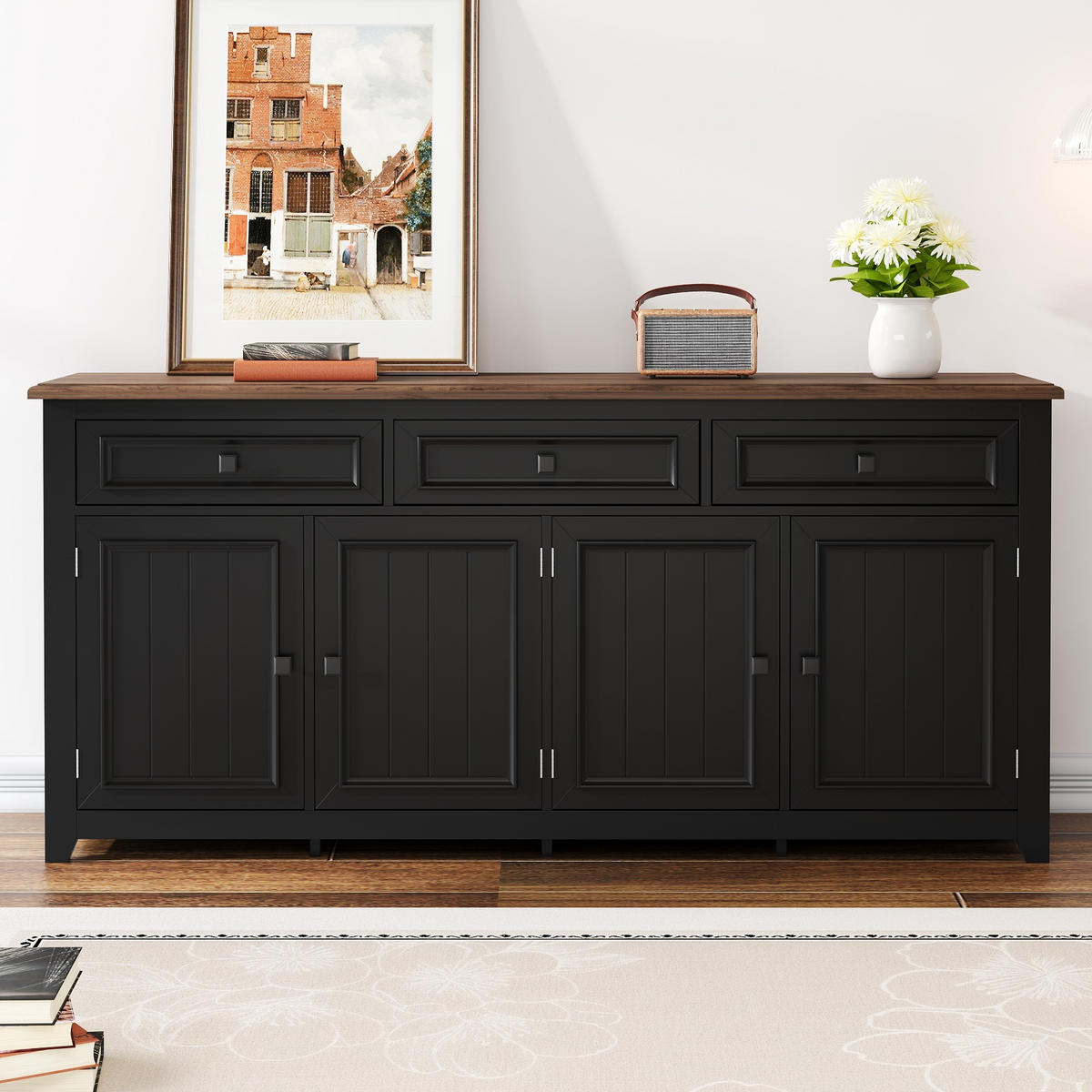 SIDEBOARD 160x35x76 cm Stauraum - Schwarz, Holz (160/76/35cm) - Fortuna Lai