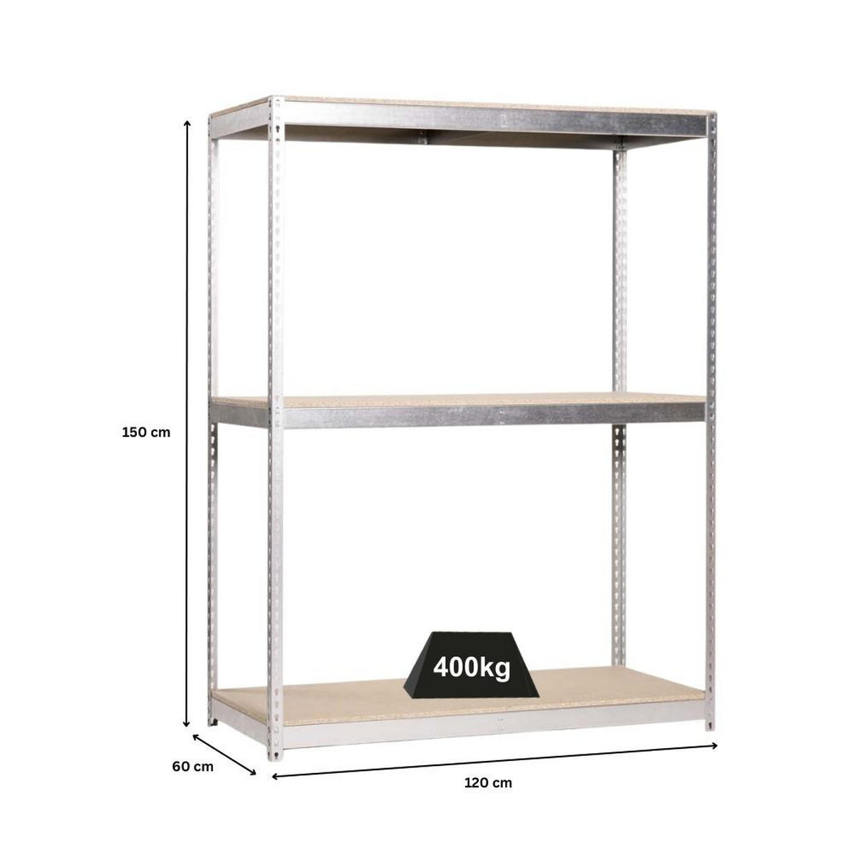 SCHWERLASTREGAL MID WOOD YETI THREE | HxBxT 150x120x60cm | Fachlast 400kg | Verzinkt - Silberfarben, Metall (120/150/60cm) - PROREGAL