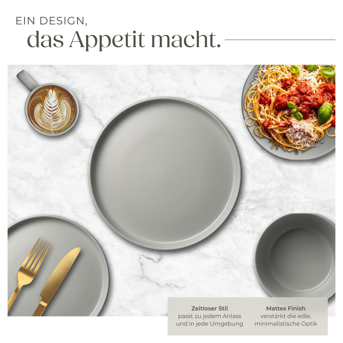 KOMBISERVICE Una, ineinander stapelbar, grau - Grau, Keramik (26/2.3/26cm) - tectake