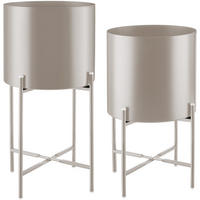 PFLANZENSTÄNDER 2er Set Mine, Anti-Rutsch-Pads, Belastbarkeit je 20 kg, taupe - Taupe, Metall (31/56/31cm) - tectake