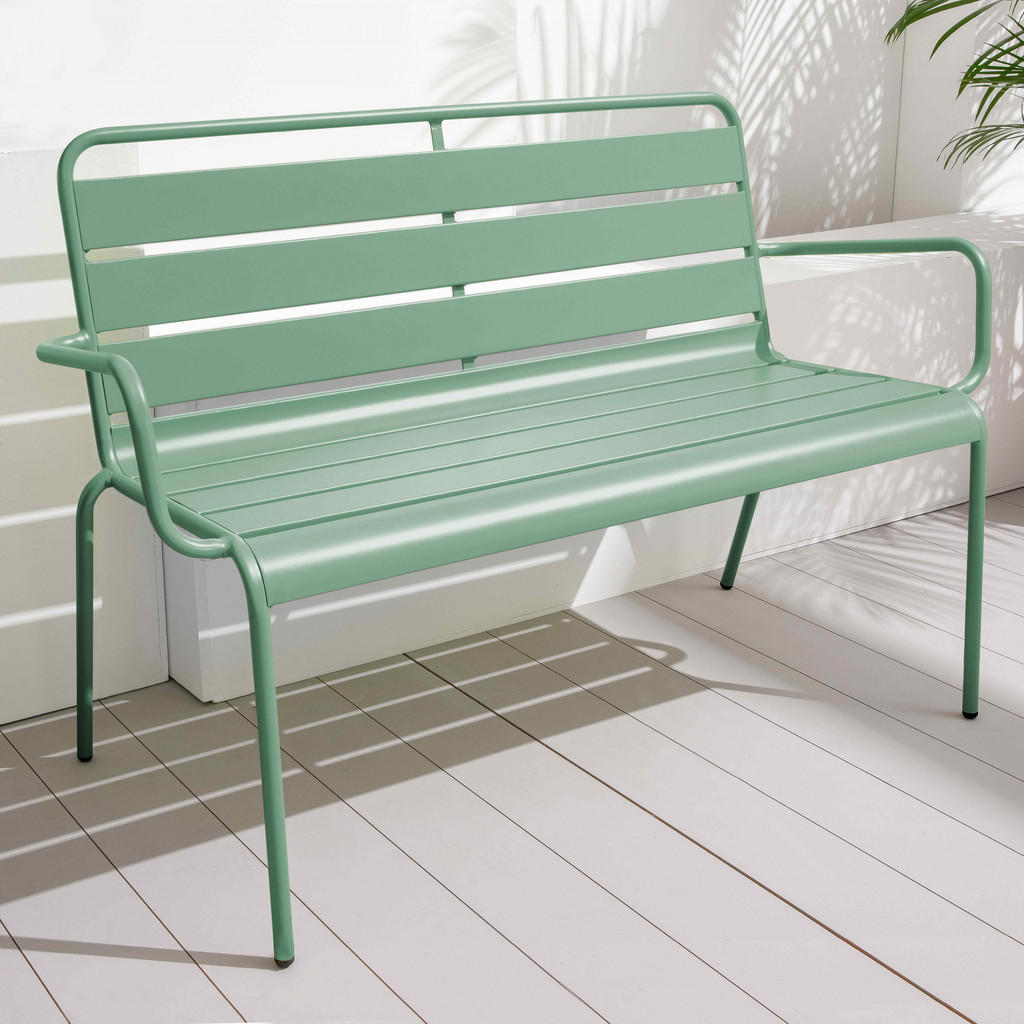 Thumbnail - Oviala Gartenbank,, Hellgrün, Metall, Rechteckig, 55x85x126 cm, Gartenmöbel, Gartenbänke