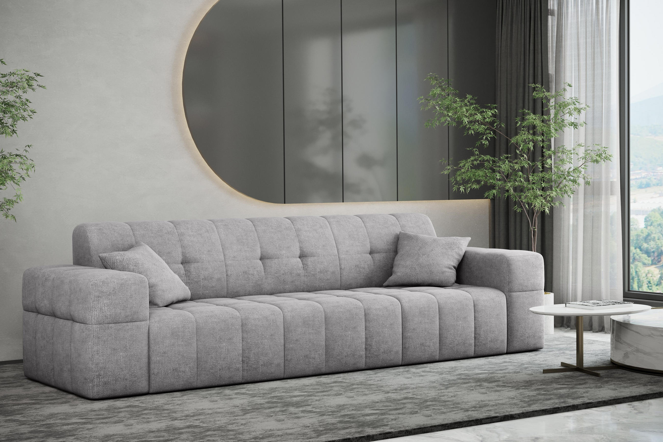 SOFA 3 Sitzer NIMES Stoff Perfect Harmony Grau - Grau, Holz (245/82/92cm) - Kaiser Möbel