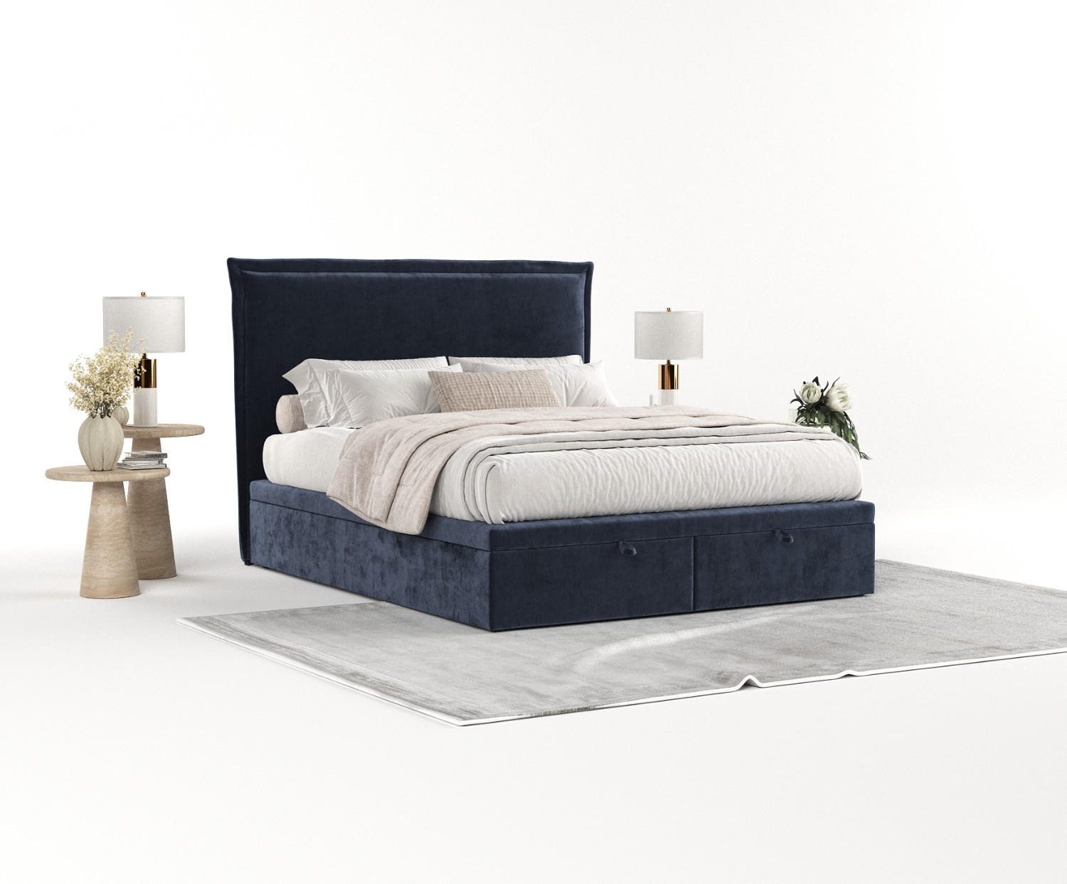 POLSTERBETT Eliot mit Stauraum 200/200 cm Marineblau im Lotta Stoff - Schwarz/Dunkelblau, Holz/Holzwerkstoff (200/200cm) - AltaBeds