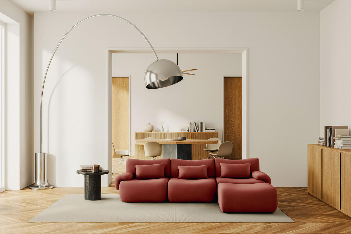 ECKSOFA Bouclé-Stoff Terrakotta-Rot - Terracotta, Textil (281/190cm) - MILYsofa