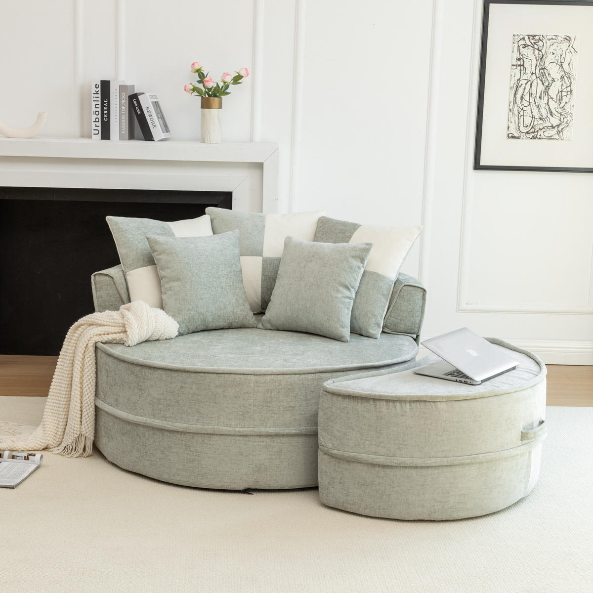 ECKSOFA 163/121/66 cm Mintgrün mit Fußbank - Mintgrün, Textil (163/121cm) - Oxeza